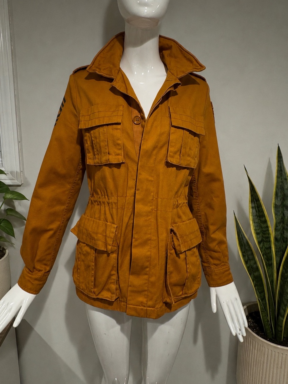 TATE Mustard Military Utility Jacket Small Safari Cargo Cotton Coat